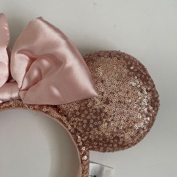 Disney‎ Ears Minnie Mouse Sequin Pink Headband Puffy Satin Bow Princess Hair - Picture 3 of 5